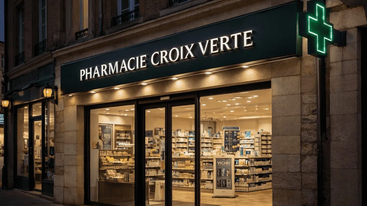 Une jeune femme en pharmacie, carte Vitale en main