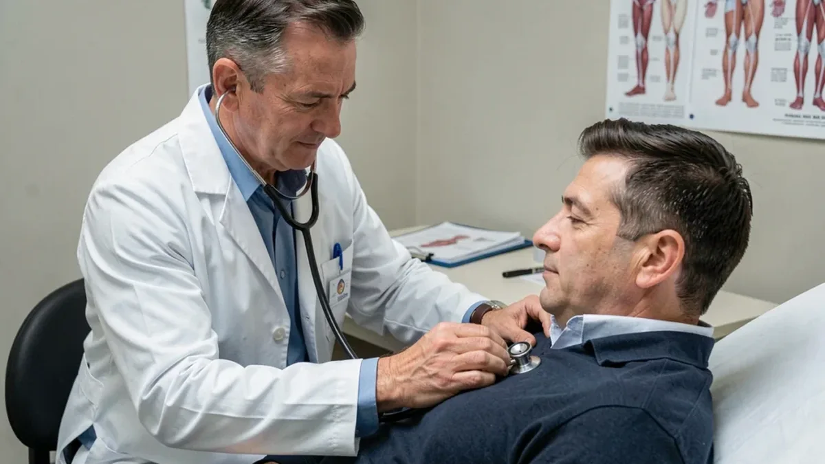 Un médecin ausculte un patient en consultation