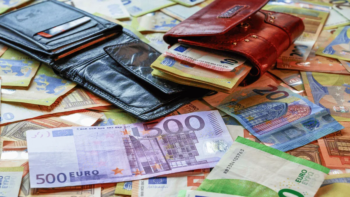 Billets en euros et portefeuilles