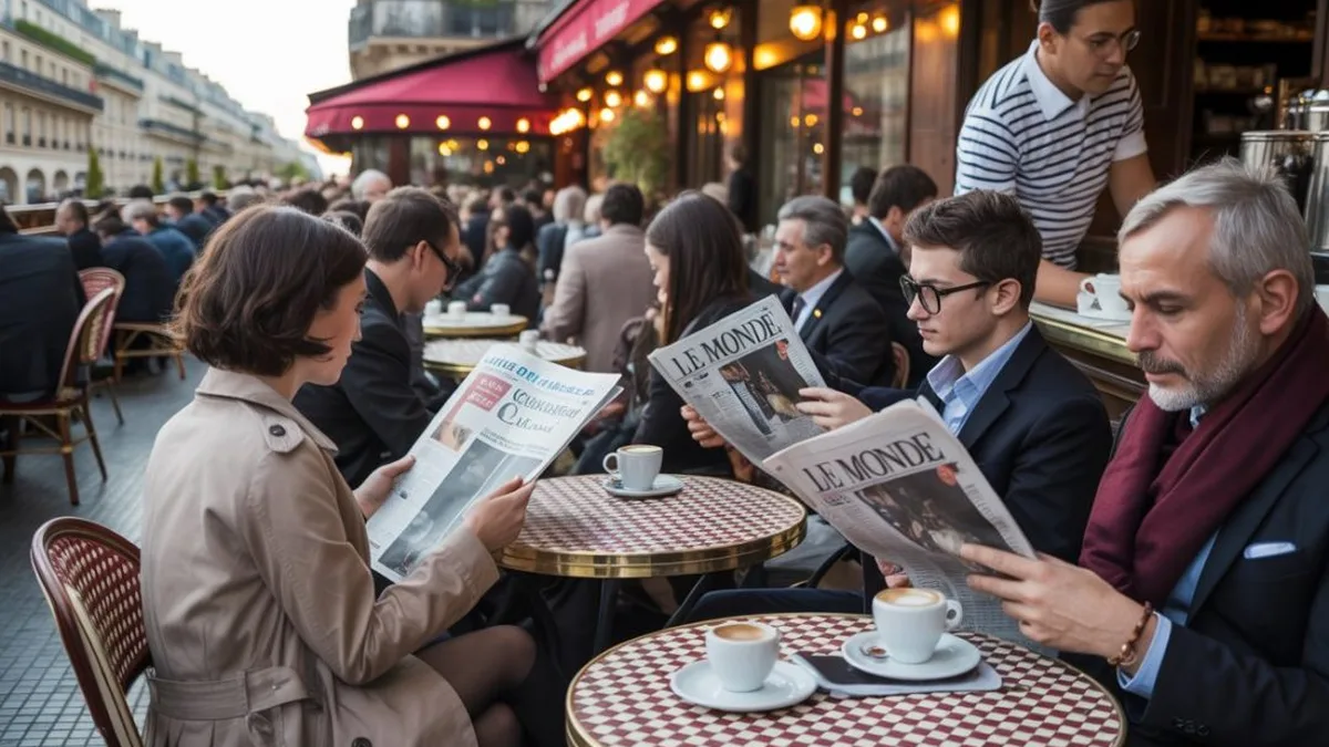 Des journaux français sur une table de café à Paris