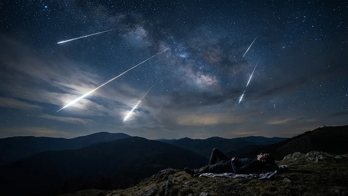 Traînées lumineuses d&rsquo;une pluie de météores dans le ciel nocturne