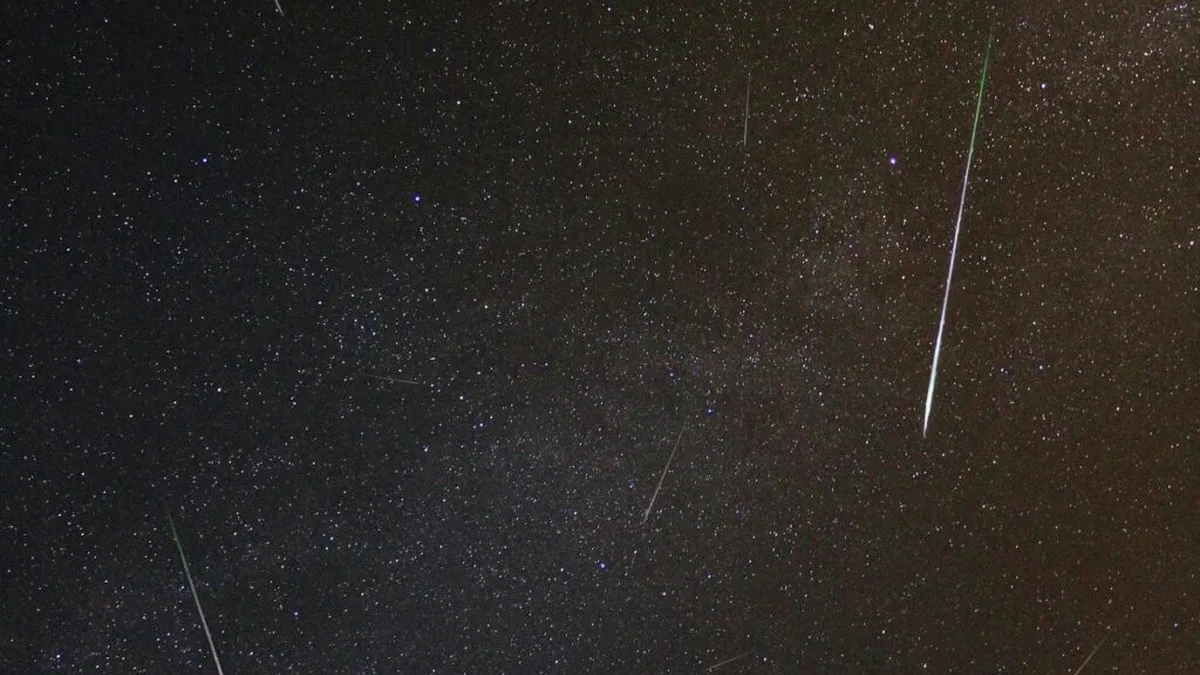 Ciel étoilé avec météores visibles au-dessus d&rsquo;un paysage sombre