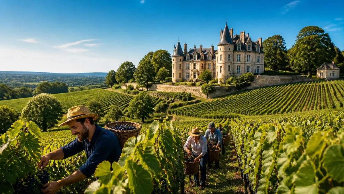 Cueillette des raisins pendant les vendanges d&rsquo;automne dans un vignoble français