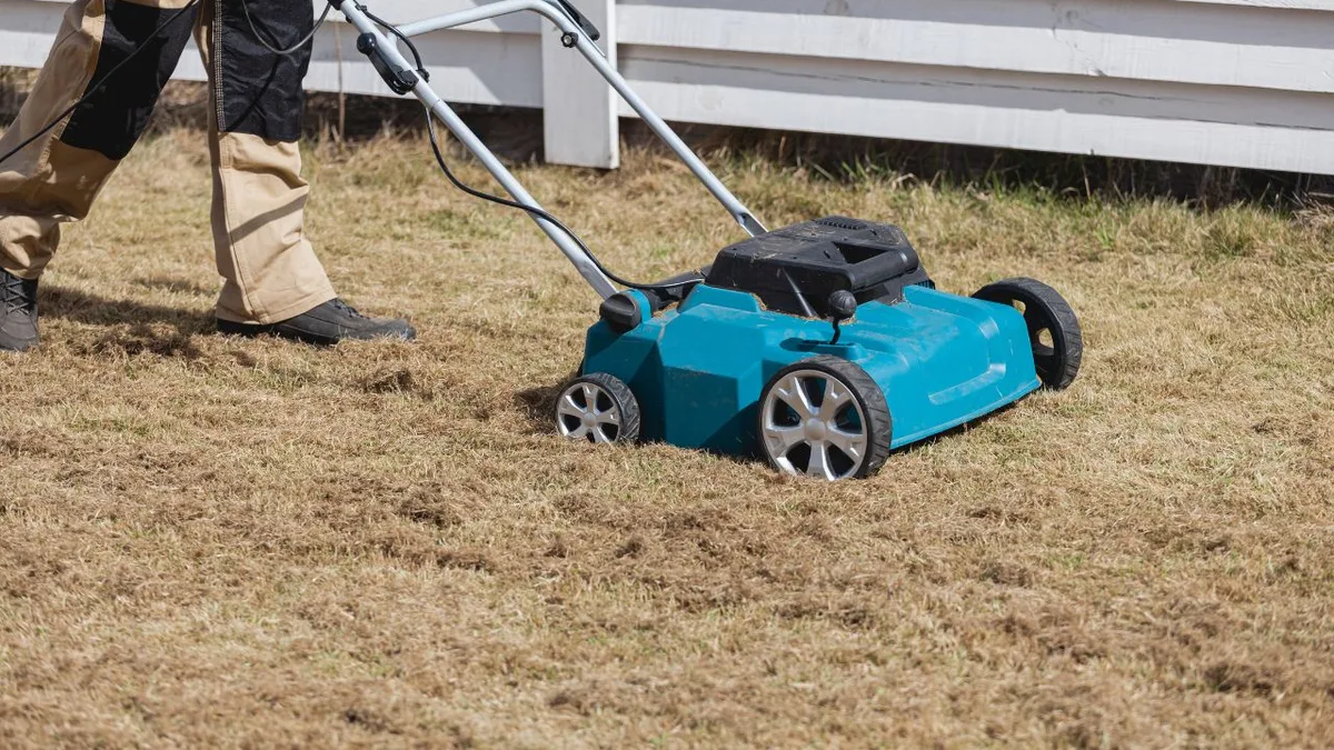 Un scarificateur électrique en action sur une pelouse
