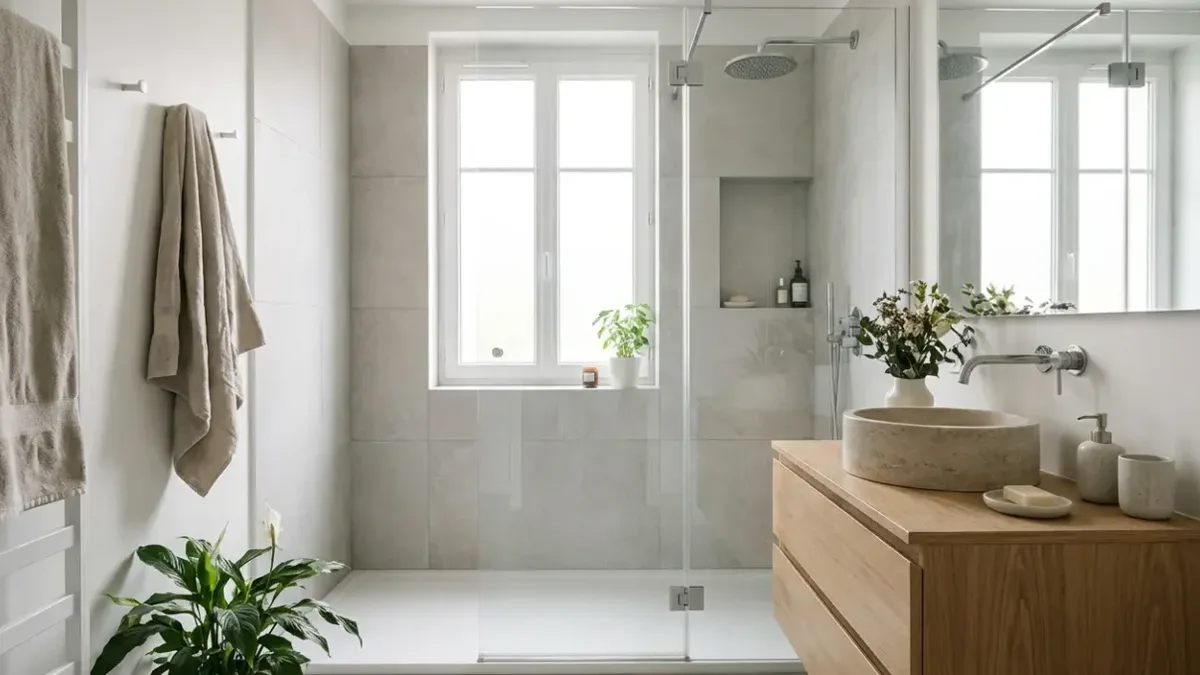 Une salle de bain moderne avec douche à l&rsquo;italienne, sans baignoire