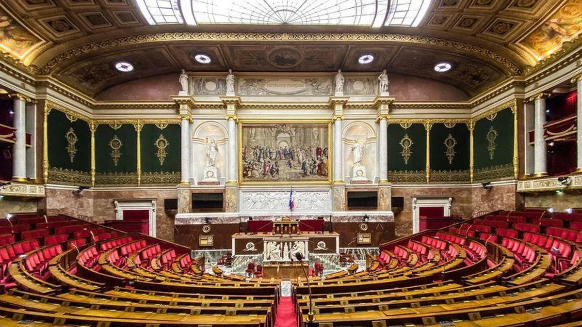L&rsquo;hémicycle de l&rsquo;Assemblée nationale, vu depuis la tribune